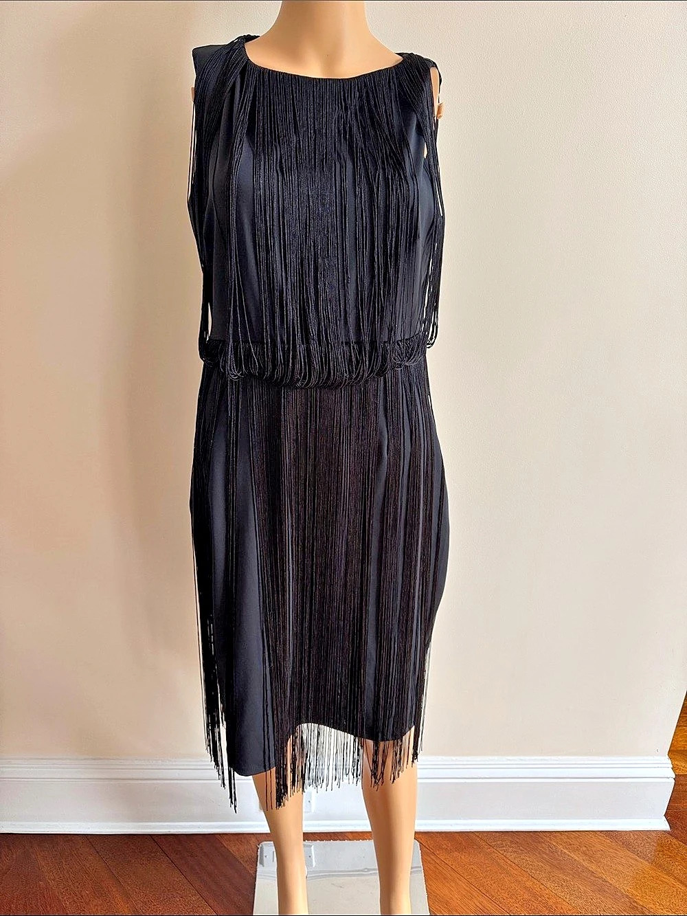 H&M Fringe Midi Dress in Dark Navy Black Size 12